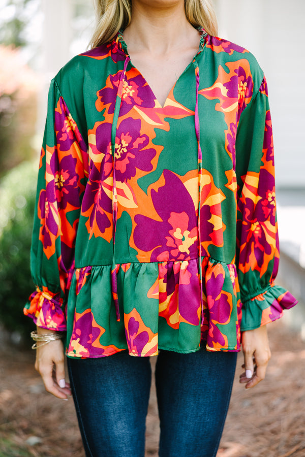 All The Joy Green Floral Blouse