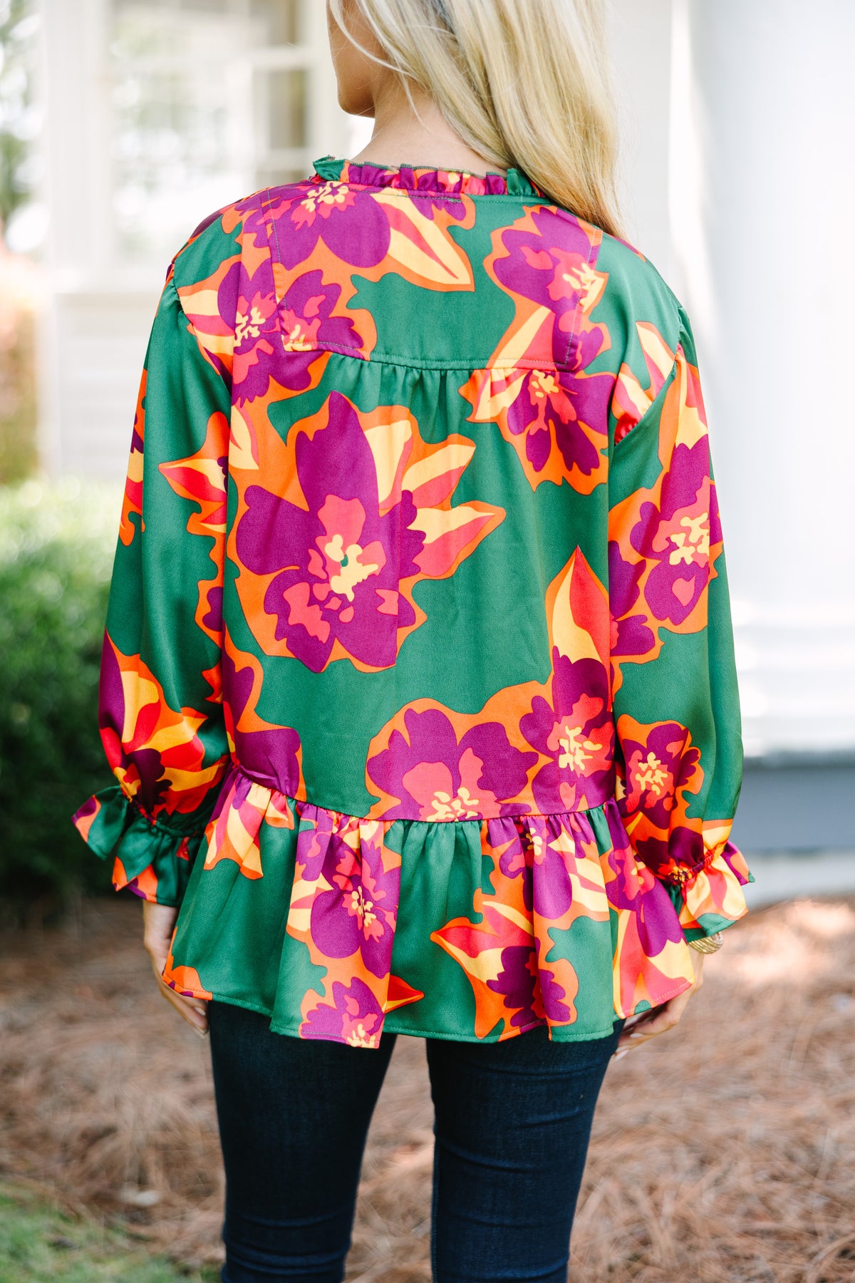 Peanuts Flower Garden Aloha Blouse Green