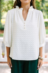 All Up To You Cream White Textured Blouse