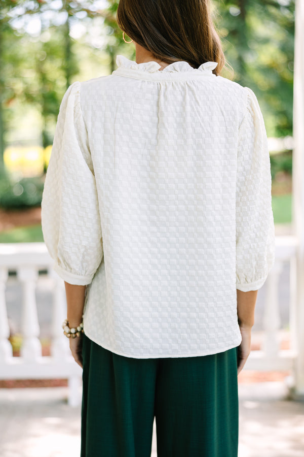 All Up To You Cream White Textured Blouse