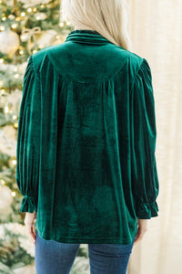 Look Into It Emerald Green Velvet Blouse