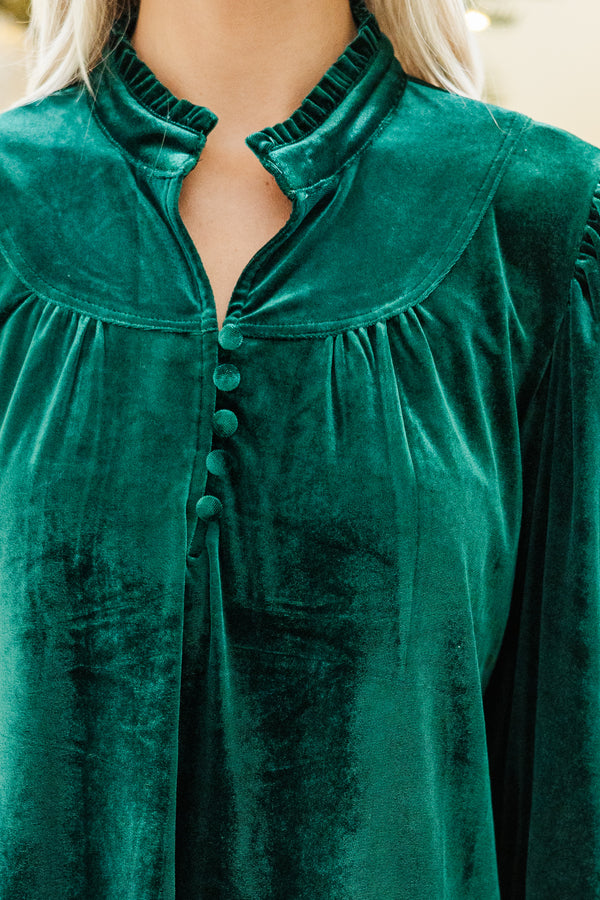 13619 Emerald Green Knitted Velvet Blouse