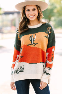 Heading Out West Olive Green Cactus Sweater