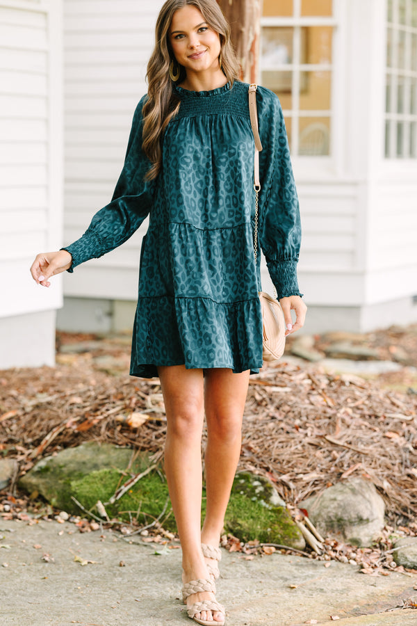 womens emerald green dress Life's A Party Emerald Green Satin Leopard Dress – Shop the Mint