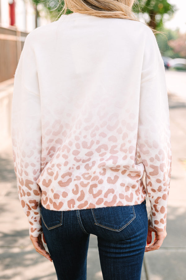 Fate: Ease On By Cream White Ombre Leopard Sweater