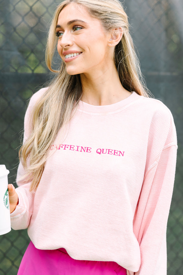 Caffeine Queen Blush Embroidered Corded Sweatshirt