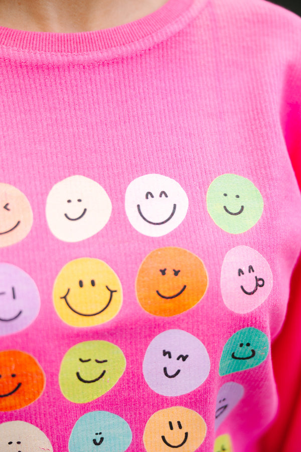 Smile Today Fuchsia Pink Graphic Corded Sweatshirt