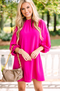 Here For You Fuchsia Pink Bubble Sleeve Dress