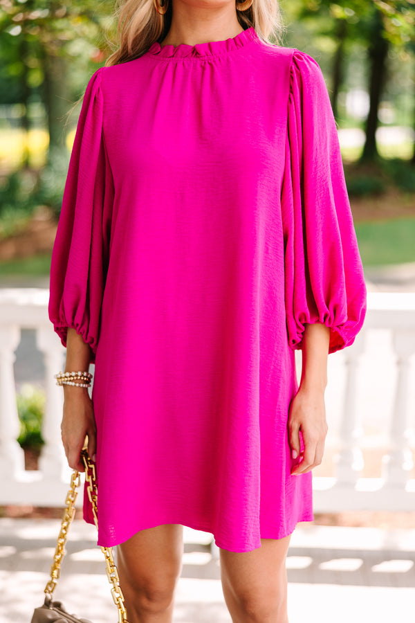 Here For You Fuchsia Pink Bubble Sleeve Dress