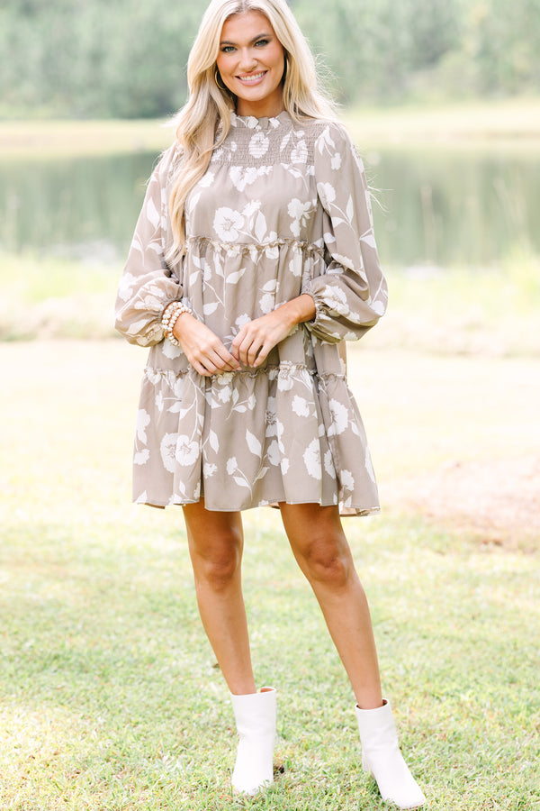 Be Your Best Taupe Brown Floral Babydoll Dress