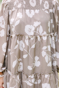 Be Your Best Taupe Brown Floral Babydoll Dress