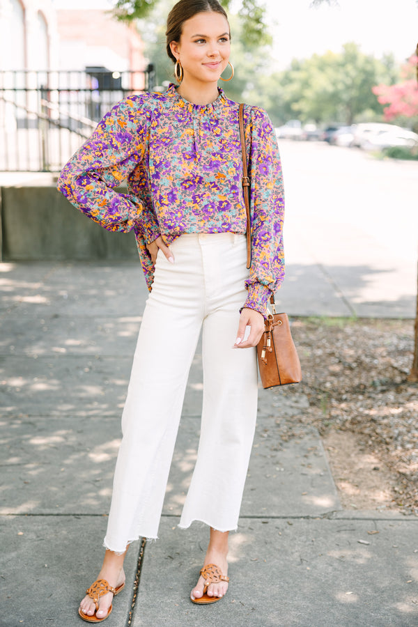 Can't Change Purple Ditsy Floral Blouse