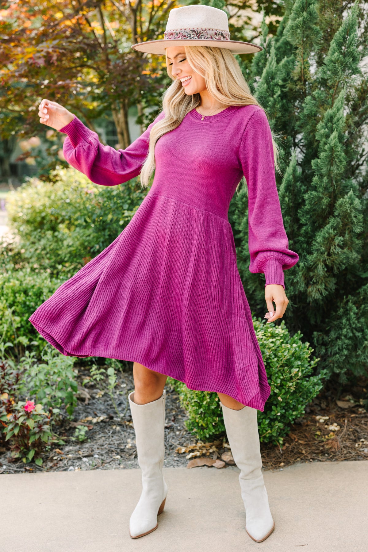 Catch Yourself Plum Purple Bubble Sleeve Sweater Dress Shop the Mint