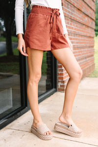 Everyday Happiness Red Brown Linen Shorts