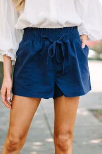 Everyday Happiness Navy Blue Linen Shorts
