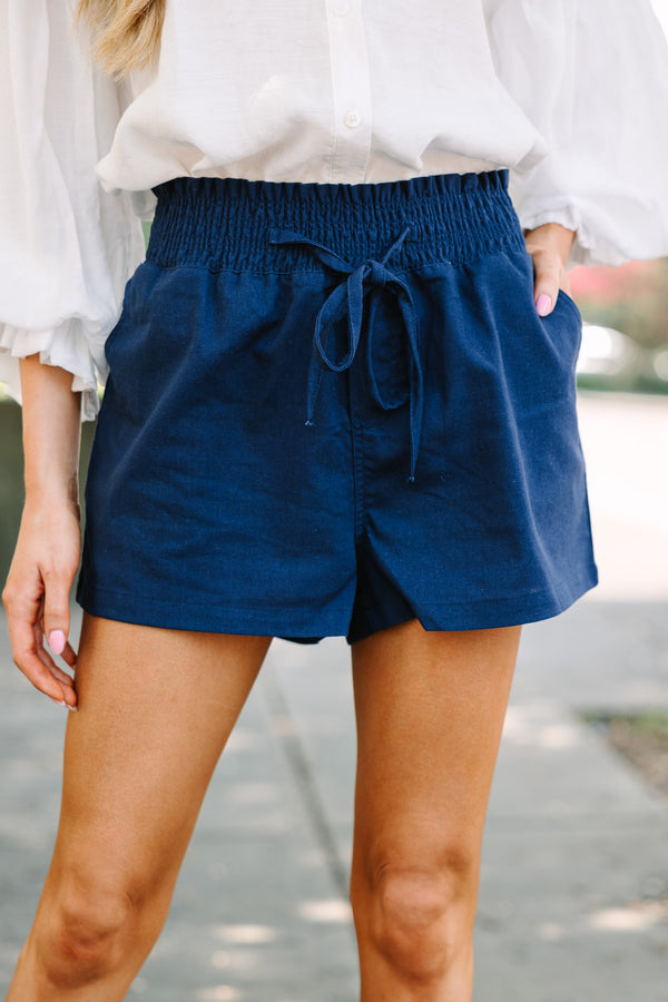 Everyday Happiness Navy Blue Linen Shorts Shop the Mint Everyday Happiness Navy Blue Linen Shorts Shop the Mint