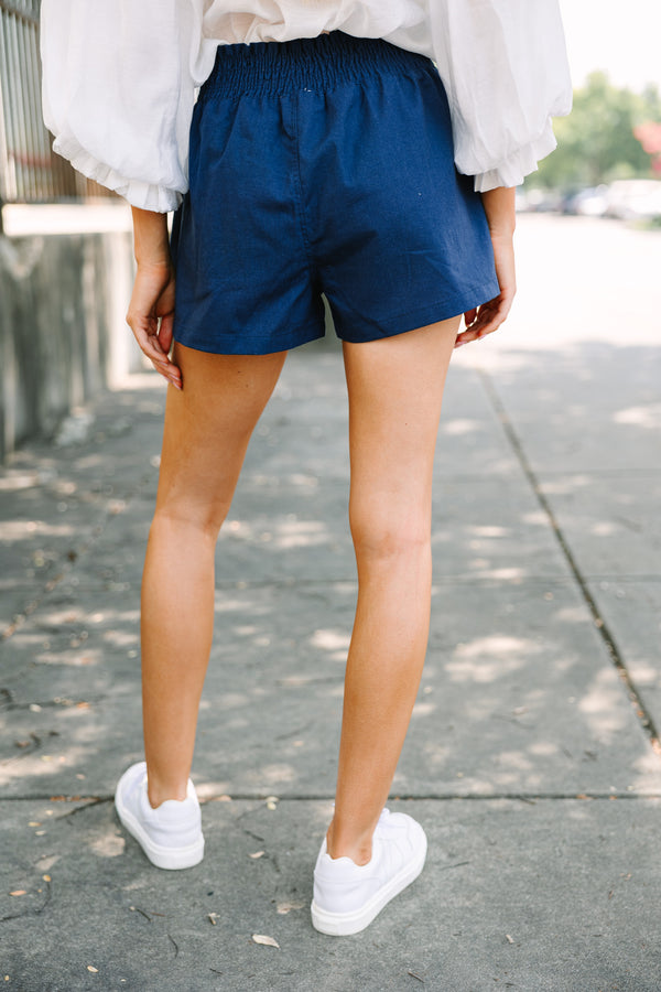 Everyday Happiness Navy Blue Linen Shorts