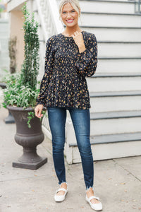 Getting Close Black Ditsy Floral Blouse