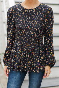 Getting Close Black Ditsy Floral Blouse