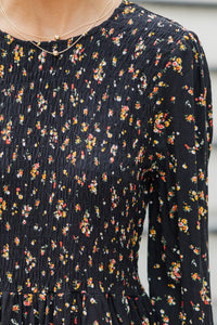 Getting Close Black Ditsy Floral Blouse