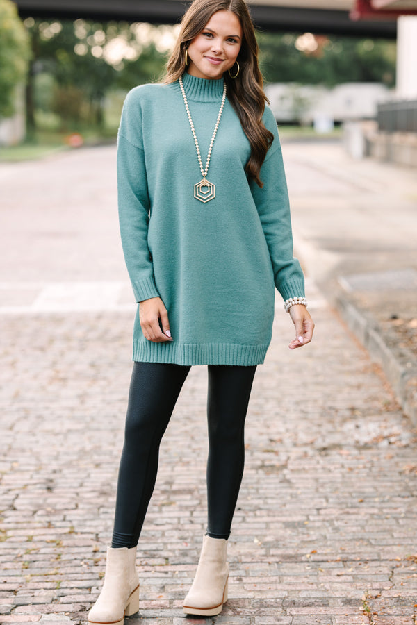green tunic sweater with leggings winter outfit