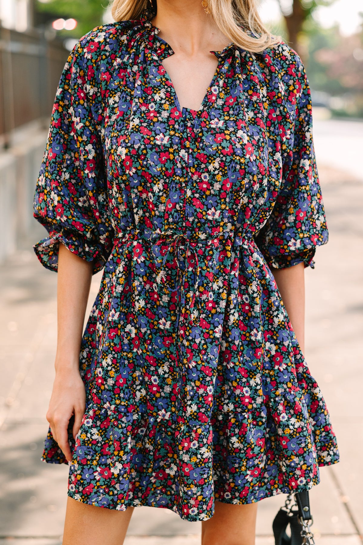 black print dress It's About Time Floral – Shop the Mint Fabric has no stretch Size:7XL xx02.02.26 Women's Tie-Back Mini A-Line