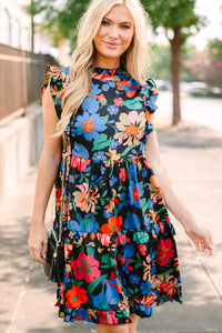 Just A Dream Black And Red Floral Babydoll Dress