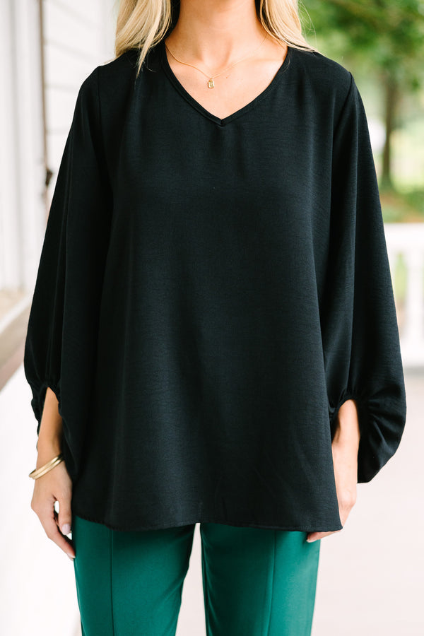 Let's Be Clear Black Bubble Sleeve Blouse