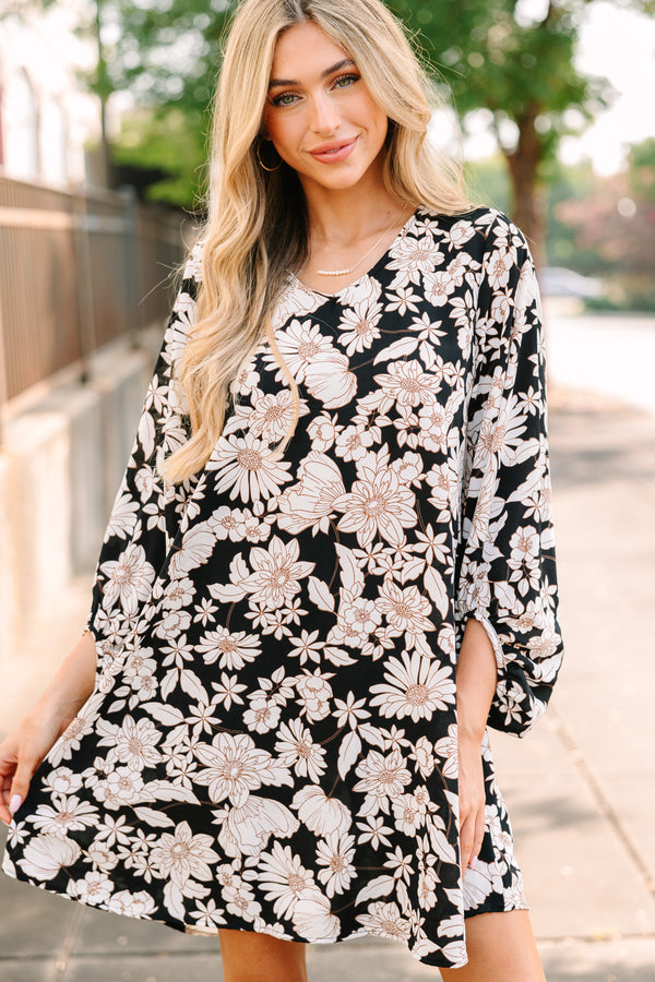 Loud And Clear Black Floral Bubble Sleeve Dress