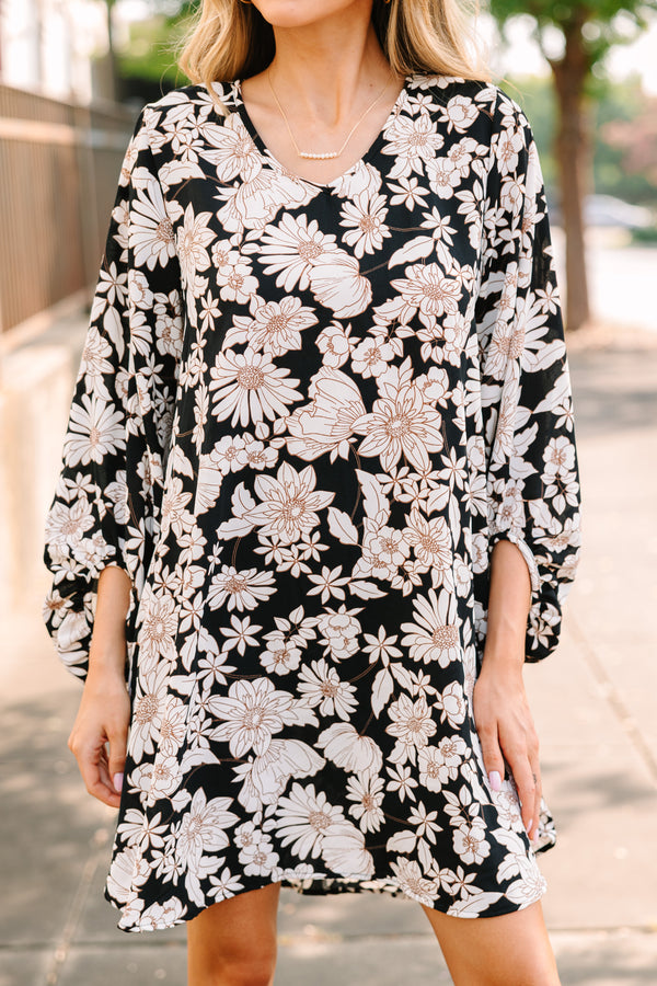 Loud And Clear Black Floral Bubble Sleeve Dress