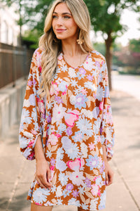 Loud And Clear Brown Floral Bubble Sleeve Dress