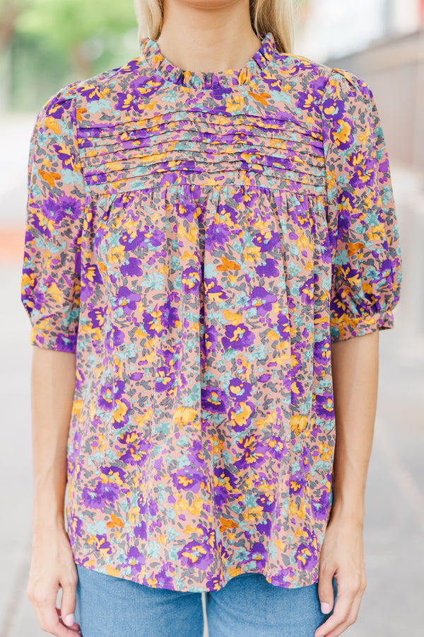 work wear blouses, floral blouses, purple blouses, shop the mint