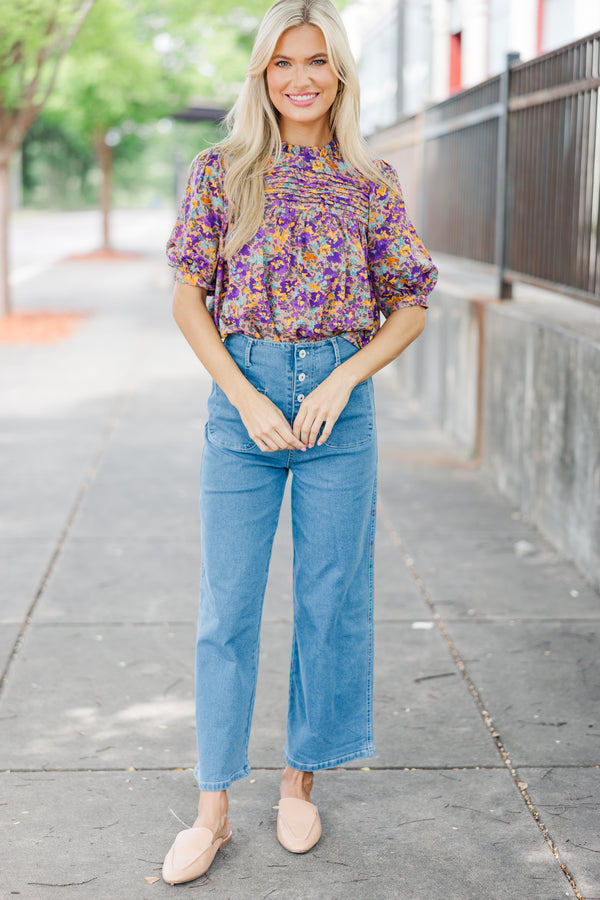 work wear blouses, floral blouses, purple blouses, shop the mint