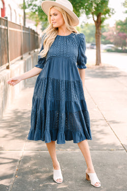 Making Moves Navy Blue Eyelet Midi Dress – Shop the Mint