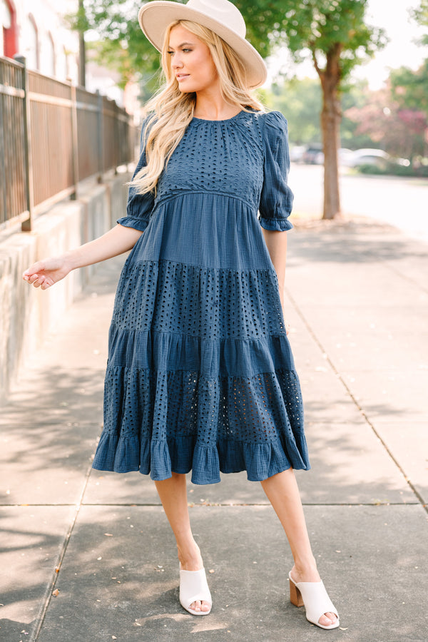 Making Moves Navy Blue Eyelet Midi Dress Shop the Mint Making Moves Navy Blue Eyelet Midi Dress Shop the Mint