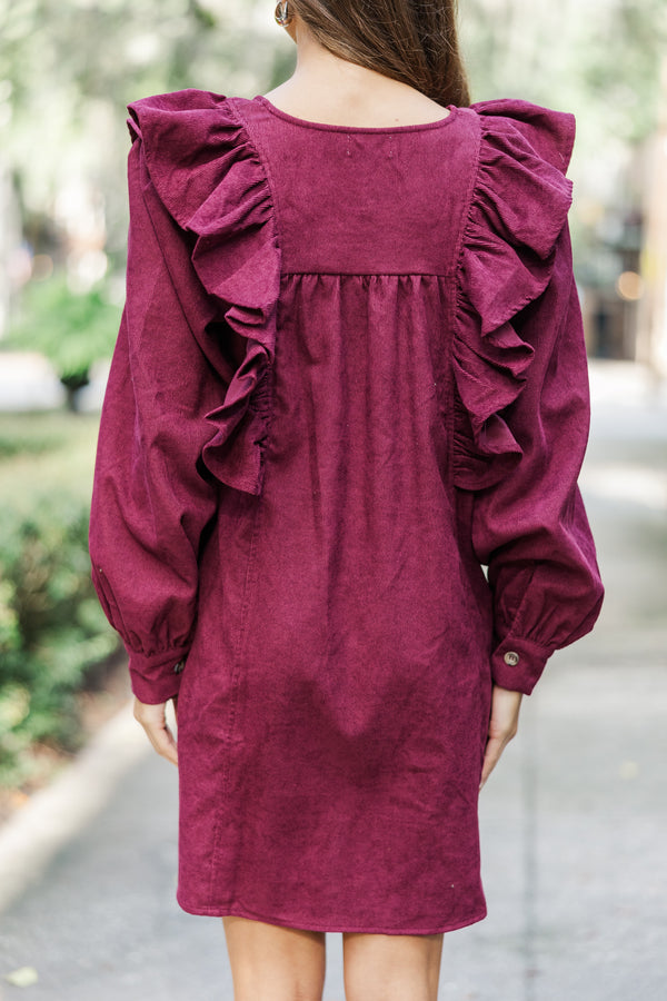 Never Too Late Burgundy Red Corduroy Dress