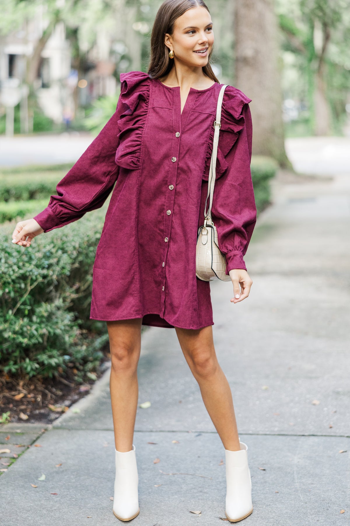 Never Too Late Burgundy Red Corduroy Dress, Large - The Mint Julep Boutique