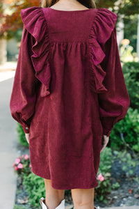 Never Too Late Burgundy Red Corduroy Dress