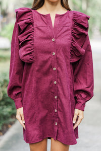 Never Too Late Burgundy Red Corduroy Dress