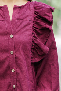 Never Too Late Burgundy Red Corduroy Dress