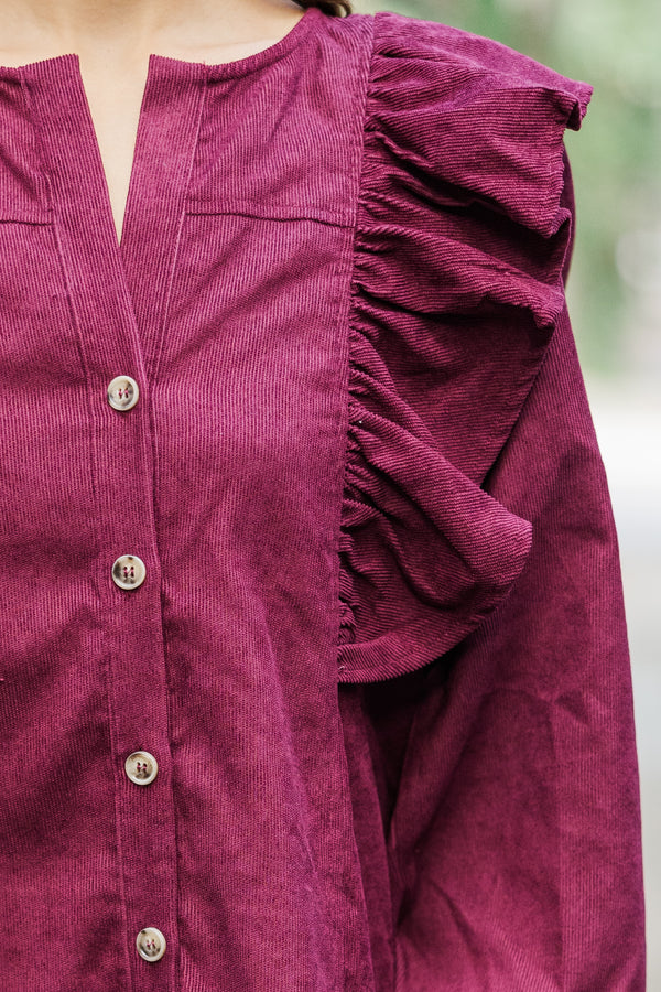 Never Too Late Burgundy Red Corduroy Dress