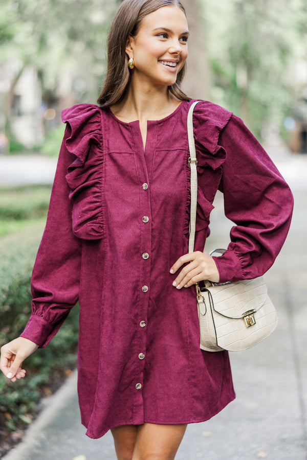 Never Too Late Burgundy Red Corduroy Dress