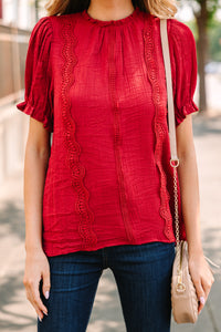 Wish You Were Here Burgundy Red Crochet Blouse