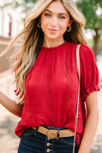 Wish You Were Here Burgundy Red Crochet Blouse