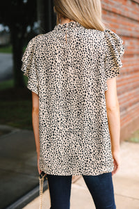 On My Heart Taupe Brown Spotted Leopard Print Blouse