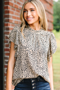 On My Heart Taupe Brown Spotted Leopard Print Blouse