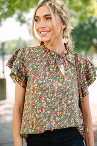 On My Heart Olive Green Ditsy Floral Blouse