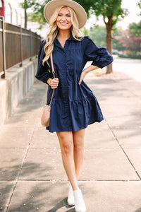 On Your Way Navy Blue Babydoll Dress