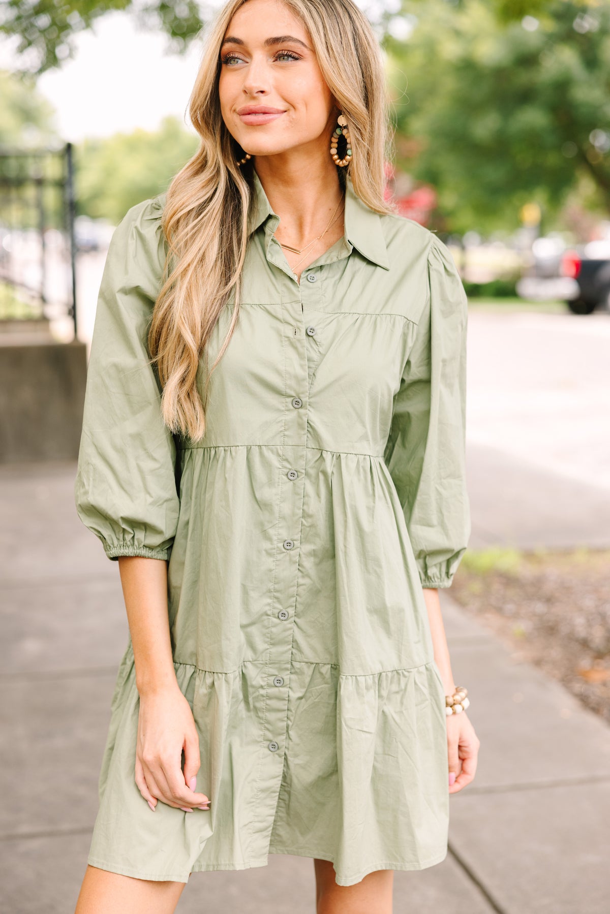 olive green shirt dress On Your Way Babydoll Dress, X-Large - The Mint Julep Boutique Windsor Baby Blue Mermaid two-pieces With a full button Size:32 Long