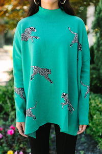 Quick Decisions Kelly Green Cheetah Sweater